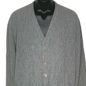 Vintage Cardigan Sweater L Heather Grey V Neck Button Front Grandpa